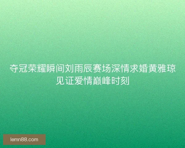 夺冠荣耀瞬间刘雨辰赛场深情求婚黄雅琼见证爱情巅峰时刻